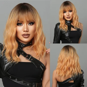 Золотисто-коричневый блонд синтетический парик плеч глубокая волна парики для черных женщин цветные ежедневно косплей парик термостойкий