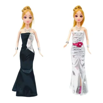 Классические черные серебристые платья с открытыми плечами в виде рыбьего хвоста для куклы Барби Одежда Вечернее платье принцессы 1/6 BJD Аксессуары для кукольного домика Игрушка