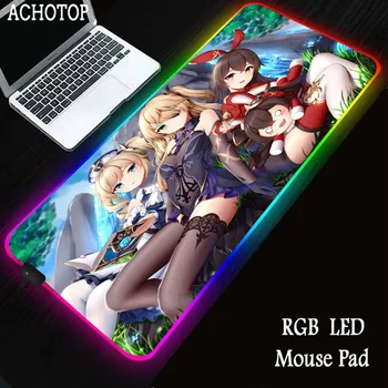 Коврик для мыши Genshin impact Gaming RGB, аксессуары для геймеров, клавиатурные накладки, светодиодный коврик для компьютерной мыши, большой коврик для мыши XL, противоскользящий коврик