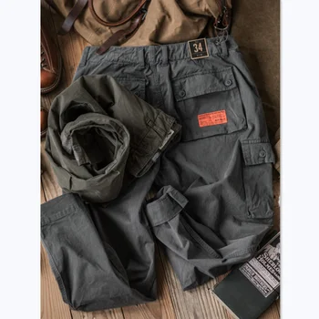 Комбинезон AMEKAJI с несколькими карманами, выстиранный из Старых, Свободные промышленные повседневные брюки, Уличные походные спортивные брюки-карго