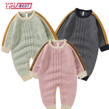 Комбинезоны для младенцев мальчиков и девочек, детские комбинезоны с длинным рукавом, зимние теплые вязаные свитера для малышей, наряды, осенняя детская одежда