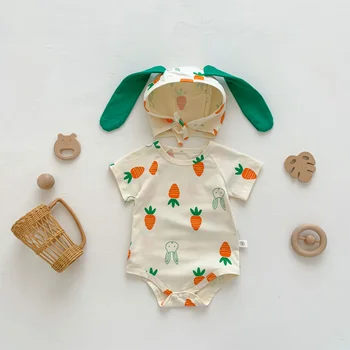 Комплект детской одежды из 2 предметов, боди с коротким рукавом для младенцев + шапка с кроликом, одежда для новорожденных, милый реквизит для фотосъемки