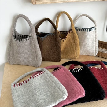 Корейская вязаная шерстяная сумка, Дизайнерская модная сумка, женская портативная квадратная сумка, сумка для мобильного телефона, повседневная сумка для ланча, Рождественский подарок
