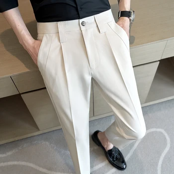 Корейский стиль, Новые весенне-осенние костюмные брюки, мужские тонкие повседневные брюки, Модный деловой бренд, Тонкие брюки классического стиля