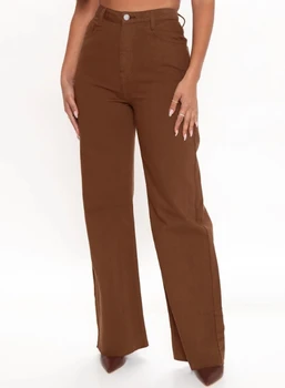 Коричневые джинсы, модные женские Y2K, эластичные, с высокой талией, свободные, прямые женские брюки, уличная одежда, женские мешковатые брюки