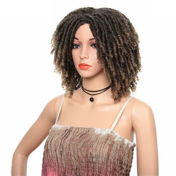 Короткие плетеные парики с дредами для чернокожих женщин, омбре, черно-коричневый, 1b / 30, вьющиеся синтетические парики с дредами для чернокожих женщин