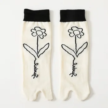 Кружевные сетчатые разделительные носки с двумя пальцами, Комплект носков с двумя пальцами, женские Кавайные черные носки