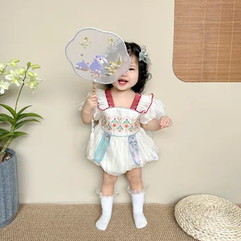 Летнее Новое платье принцессы в китайском стиле для маленьких девочек, детские платья на день рождения Hanfu, Традиционная одежда для младенцев с коротким рукавом