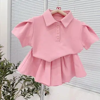 Летний костюм для маленьких девочек, детская рубашка-поло с короткими рукавами и шорты, комплект из 2 предметов, детская одежда для отдыха, комплект из верха и низа для младенцев
