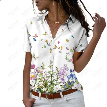 Летняя Новая женская рубашка Disney с коротким рукавом, элегантная шифоновая рубашка с фрагментированной 3D-печатью, дышащий женский топ