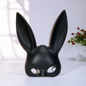 Маска девочки-длинноухого кролика из ПВХ пластика на Хэллоуин Гибкая Черная