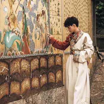 Мужская Тибетская одежда Мужская аристократическая Тибетская мантия Фотосъемка Оригинального тибетского платья в стиле этнических меньшинств