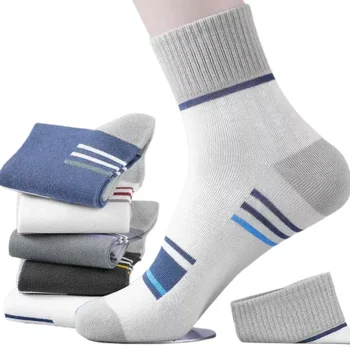 Мужские весенние носки в полоску с защитой от неприятного запаха, Хлопчатобумажные деловые носки с антибактериальными свойствами, спортивные повседневные носки