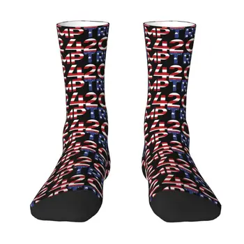 Мужские носки Kawaii Trump 2024 MAGA Dress Socks Унисекс с теплыми дышащими носками с 3D-принтом флага США для экипажа