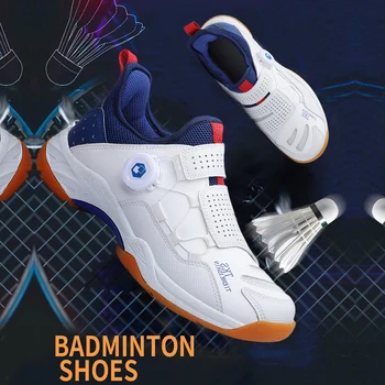 Мужчины Женщины, Бадминтон, настольный теннис, кроссовки для бадминтона, Дышащие теннисные туфли, Золотисто-голубая спортивная обувь для тренировок TKS01