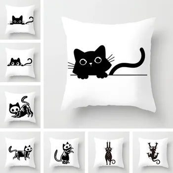 Наволочка с черным черепом кота для украшения дивана в гостиной, наволочка с принтом питомца в стиле Каваи, наволочка для домашнего офисного кресла в спальне