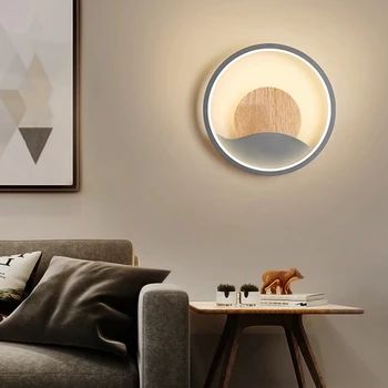 Настенный светильник, современные круглые светодиодные светильники, Трехцветная лампа из скандинавского дерева для гостиной, спальни, прикроватного освещения, декоративного светильника