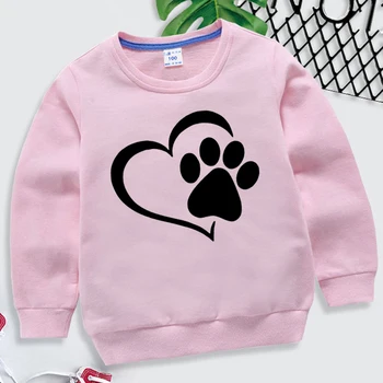 Новая весенняя детская толстовка с изображением кошачьей лапы и сердечка, пуловер с круглым вырезом, повседневная одежда для детей, брендовые толстовки для мальчиков и девочек с мультяшными кошками