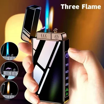 Новая ветрозащитная металлическая USB-зажигалка 2023 года, Факельная зажигалка, Струйная Двухплазменная Дуговая Газовая Электрическая Бутановая Заряжаемая зажигалка для сигар