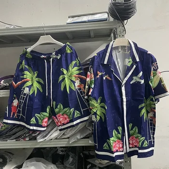 Новая темно-синяя рубашка Casablanca, мужская и женская верхняя версия, летний стиль, Гавайские рубашки, футболка