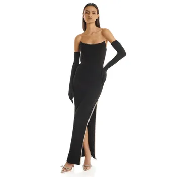 Новое черное женское бескамерное сексуальное тонкое длинное платье без рукавов с элегантной открытой спиной Модное вечернее платье знаменитости