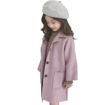 Осенняя куртка из смеси шерсти и ягненка для девочки, новая корейская версия, двустороннее синтетическое пальто средней длины, повседневная детская одежда
