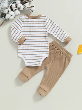 Осенняя одежда NANYKNIGHTY для маленьких мальчиков, трикотаж в рубчик, комбинезон с длинными рукавами и принтом в полоску, комплект штанов, 2 шт.