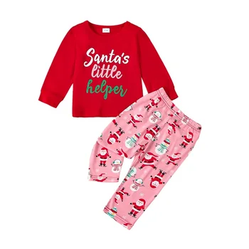 Осенняя одежда для маленьких девочек, толстовки с круглым вырезом и буквенным принтом, комплект брюк с принтом Санта-Клауса и Снеговика