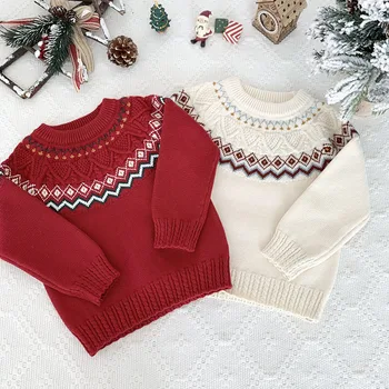 Осень-зима, Вязаный пуловер в рождественском стиле для маленьких девочек, Топы, Детский повседневный пуловер, Свитер, вязаная одежда для маленьких девочек