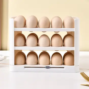Переворачиваемый держатель для яиц Экономит место Пластиковый Органайзер для яиц с ручкой Ящик для хранения яиц Большой емкости для боковой дверцы холодильника