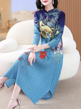Платье в китайском стиле 2023, новое длинное платье в западном стиле, закрывающее живот большого размера, уменьшающее возраст, для матерей среднего возраста