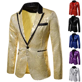 Платье для выступления на сцене, костюм с золотыми блестками, корейский костюм, мужская одежда для ночного клуба, студийная куртка ведущего, модная куртка на одной пуговице