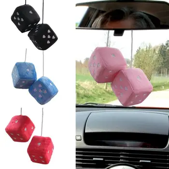 Подвесные украшения для автомобильного зеркала заднего вида, Плюшевые кубики с точками в форме сердца, Нечеткие Кубики, Подвесные Аксессуары для интерьера автомобиля