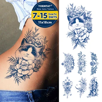 Полупостоянные травяные кошачьи цветы, водонепроницаемые временные татуировки, наклейки с чернилами, стойкие татуировки, боди-арт, поддельные татуировки, женщины, мужчины