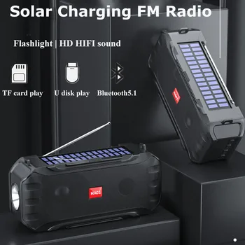 Портативный Emgency FM-Радио Солнечная Зарядка Радиоприемник Hi-Fi Звук Bluetooth Динамик со Светодиодным Фонариком TF USB Музыкальный Плеер