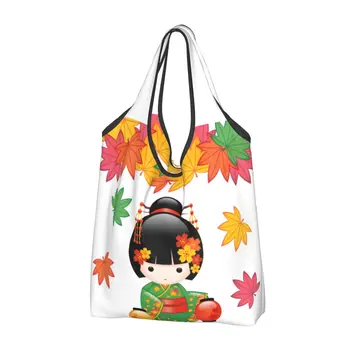 Продуктовые сумки для кукол Кокеши, Прочные, многоразовые, перерабатываемые, Складные, сверхпрочные, японские Эко-сумки для покупок, моющиеся, легкие
