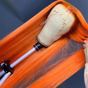 Прямые оранжево-рыжие парики на шнурке размером 13х4 дюйма, натуральные волосы для женщин, рыжие парики на шнурке из человеческих волос, предварительно выщипанные кружева