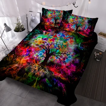 Психоделический Красочный комплект постельного белья в виде дерева, декоративный пододеяльник из 3 частей с 2 наволочками