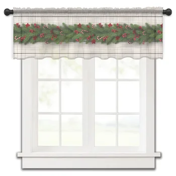 Рождественская елка, Сосновые иголки, Конфетный бант, Короткая прозрачная занавеска на окно, тюлевые занавески для декора кухни и спальни, Маленькие вуалевые шторы.