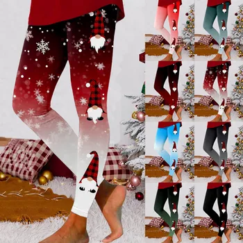 Рождественские Зимние женские повседневные Модные леггинсы для йоги с завышенной талией и принтом в виде рождественских элементов, утягивающие штаны для йоги