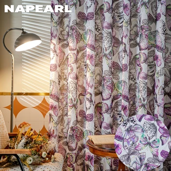 Роскошные прозрачные шторы NAPEARL для гостиной с рисунком бабочки; Ширма для штор из вуалевой пряжи; шторы для спальни