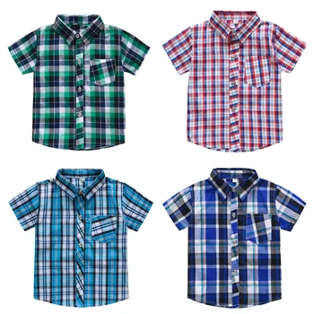 Рубашка для мальчика, летняя рубашка в клетку с коротким рукавом, новая детская куртка, рубашка для мальчика, тонкая рубашка