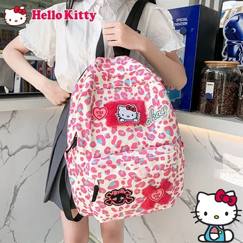 Рюкзак для старшеклассниц Hello Kitty, школьные сумки для девочек-подростков, Леопардовый рюкзак с несколькими карманами, Женский Harajuku Cute Mochila