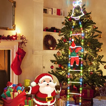 Светящиеся нити Санта-Клауса, взбирающиеся по лестнице, Рождественская подвеска на стене, Окно, Рождественская елка, Украшения для вечеринки, декор во дворе на открытом воздухе