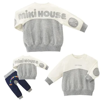 Свитер для маленьких мальчиков, весенне-осенний Новый детский свитер с буквенным логотипом, подходящий по цвету Свитер с длинными рукавами для маленьких девочек