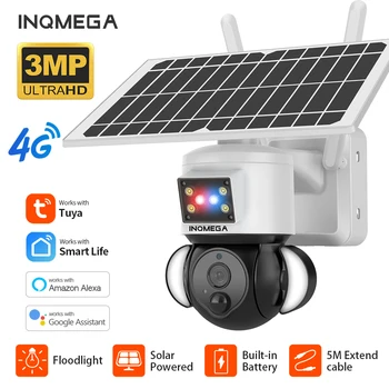 Солнечная камера INQMEGA 3MP Tuya 4G SIM, Обнаружение движения PIR на открытом воздухе, Встроенный аккумулятор, система видеонаблюдения с солнечной панелью
