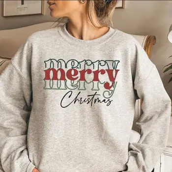 Толстовка Merry Christmas, свитер с круглым вырезом, пуловер, женская веселая и яркая рубашка, рождественская футболка, толстовки, одежда Y2K для девочек