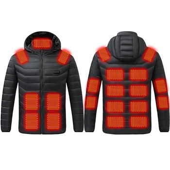 Умная хлопчатобумажная куртка с электрическим подогревом, 21 зона обогрева, работающая от аккумулятора, Моющееся зимнее пальто для внутреннего и наружного использования.