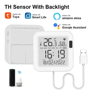 Умный датчик температуры и влажности Tuya с подсветкой для умного дома var WiFi SmartLife Работа с Alexa Assistant