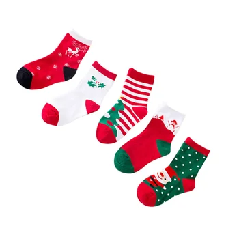 Универсальные женские теплые носки, 5 пар рождественских носков для экипажа, зимние осенние носки Санта-Клауса, хлопчатобумажные теплые носки, рождественский подарок 4-6 лет